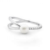 Inel cu perla naturala alba de argint cu cristale DiAmanti SK22238R-W-G